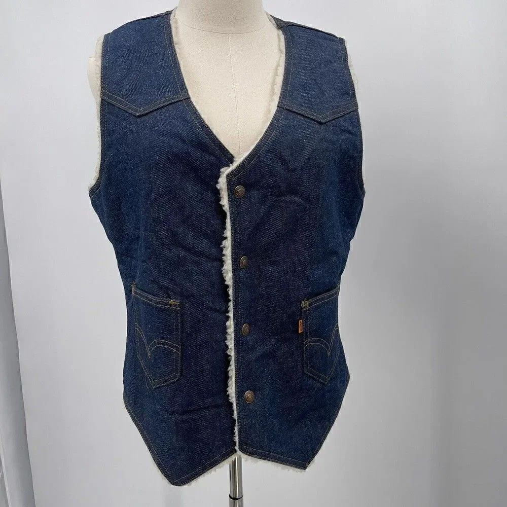 VTG 70s Levis Orange Tab men’s sherpa Lined vest Made In USA Trucker Medium